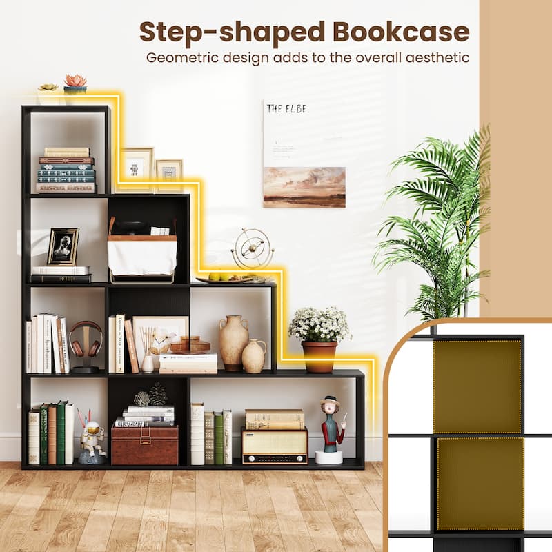 Gymax 4-Tier Bookshelf w/ 6 Storage Cubes 64'' Tall Modern Geometric