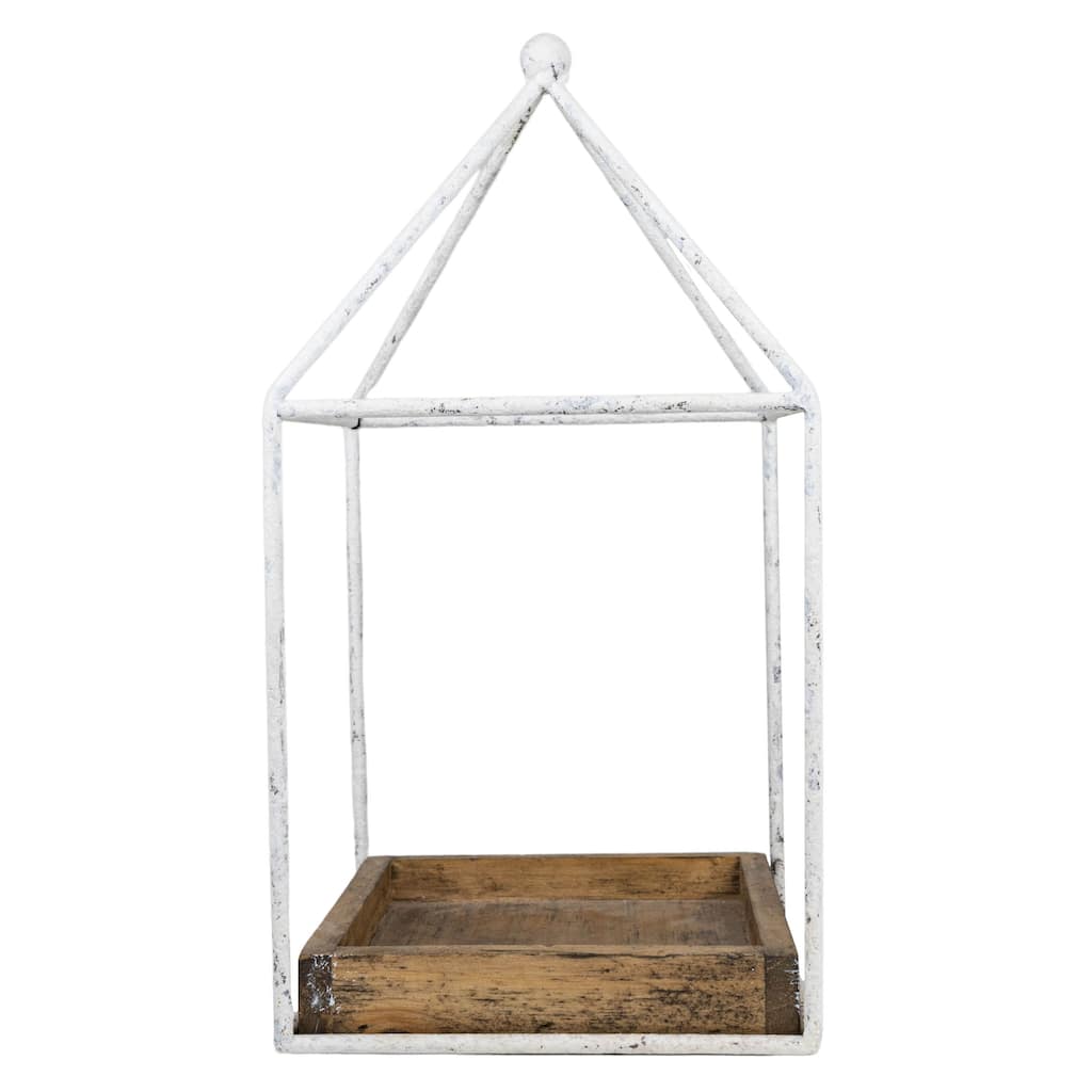 Foreside Home & Garden Platform Tray White Metal & Wood - 6 x 6 x 11.75"H