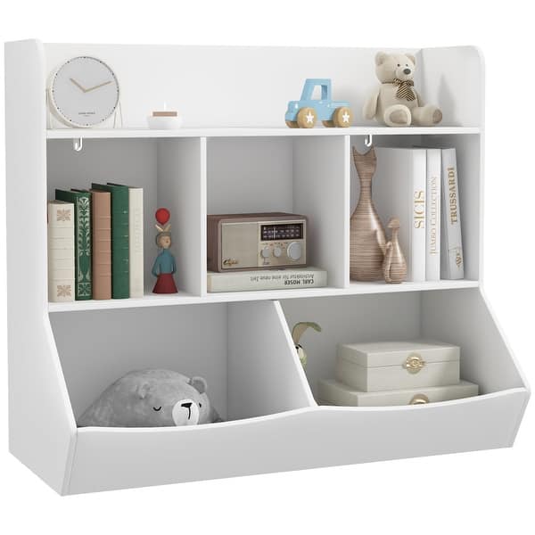 slide 2 of 9, Kids Toy Shelf,3 Tier Kids Bookcase with 5 Compartment,Anti-Tip Device,Toy Organizer for Nursery, Living Room White