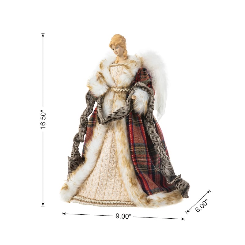 Glitzhome 16"H Faux Fur Christmas Angel Tree Toppers