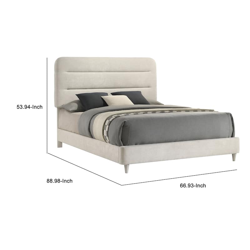 Meni Queen Size Bed, Scandinavian White Upholstery, Panel Headboard