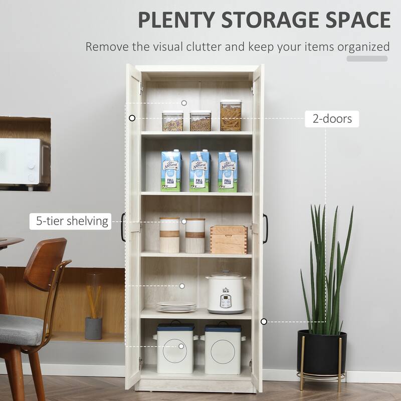 HOMCOM 63" 2-Door Kitchen Pantry, Freestanding Storage Cabinet with 2 Adjustable Shelves for Kitchen or Living Room