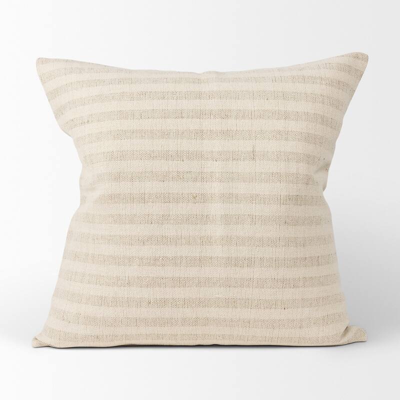 Jace Cream w/ Beige Stripe Linen-Cotton Square Decorative Pillow Cover