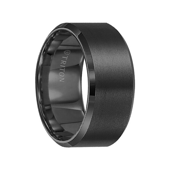 Gresham Beveled Edge Satin Finish Black Tungsten Carbide Gresham Beveled Edge Satin Finish Black Tungsten Carbide Wedding Band By Triton Rings 10 Mm