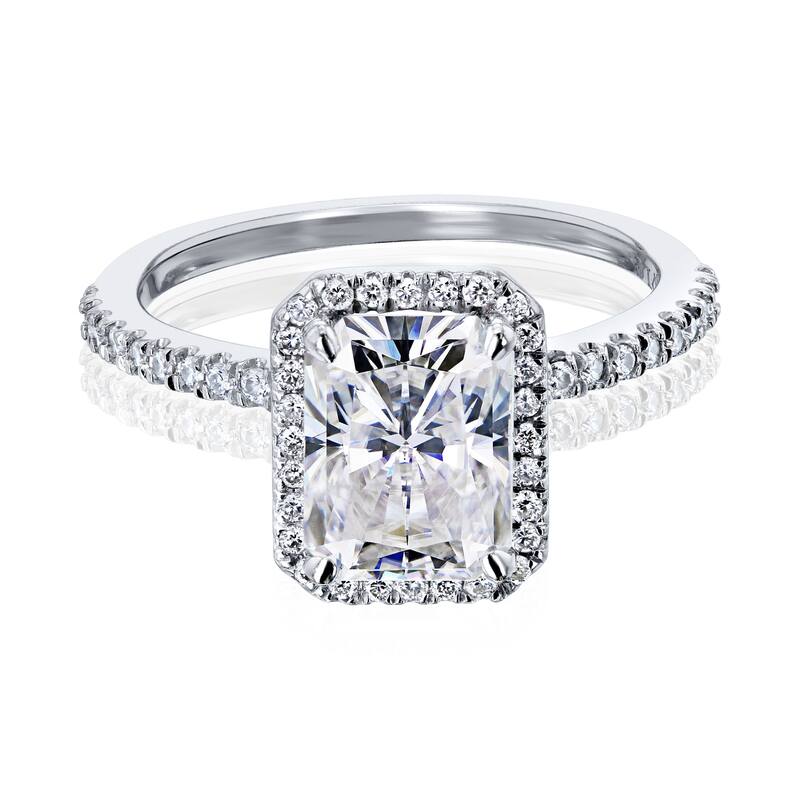 Kobelli Petite Collection 2 Carat Moissanite & Lab Grown Diamond 14k Solid Gold Radiant Halo Half Eternity Rhona Ring - White - 5.5