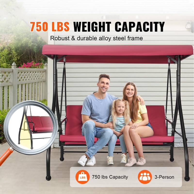 3-Seat Outdoor Swing Chair with Canopy and Cushions for Patio or Porch - 72.8"×46.1"×46.1"