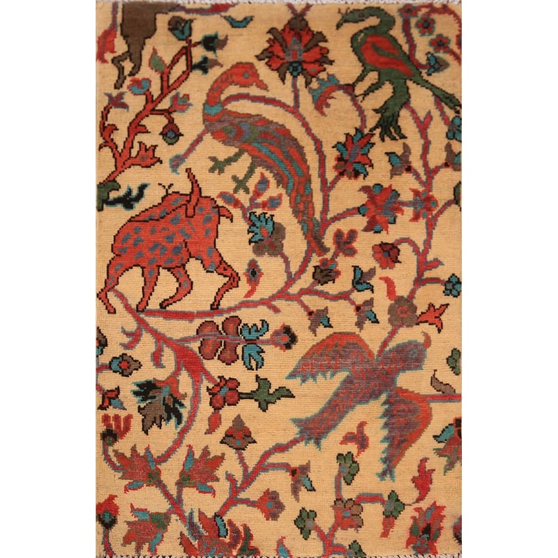 All-Over Animals Design Kazak Oriental Rug Hand-Knotted Wool Carpet - 2'0" x 3'0"