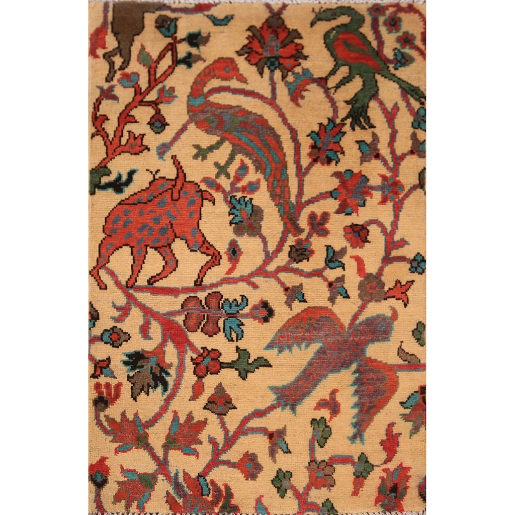 All-Over Animals Design Kazak Oriental Rug Hand-Knotted Wool Carpet - 2'0" x 3'0"