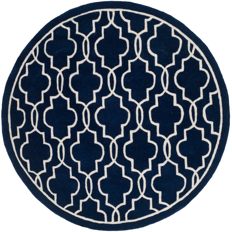 SAFAVIEH Handmade Chatham Nazzarena Modern Moroccan Wool Rug - 5' Round - Dark Blue/Ivory