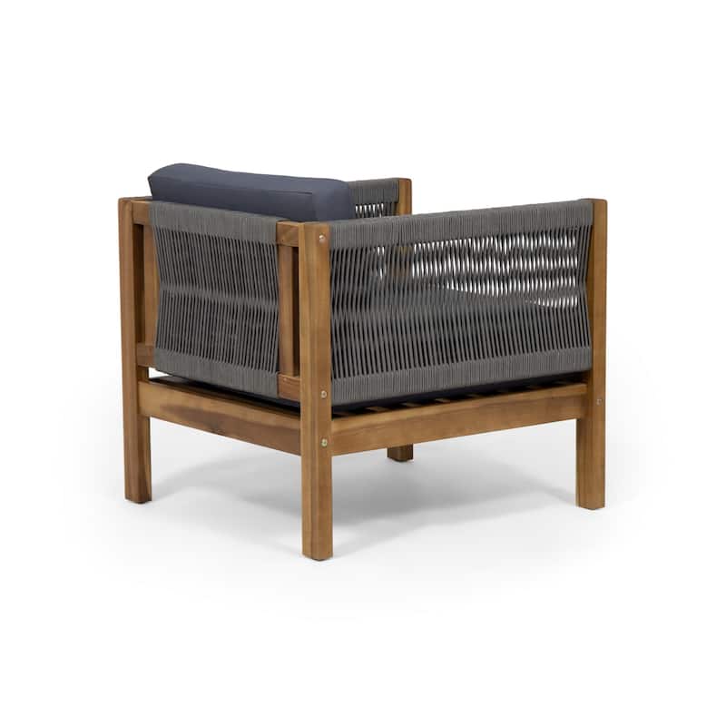 Outdoor Accent Chair Set of 2, Rope Weaving, Teak Brown Acacia Wood