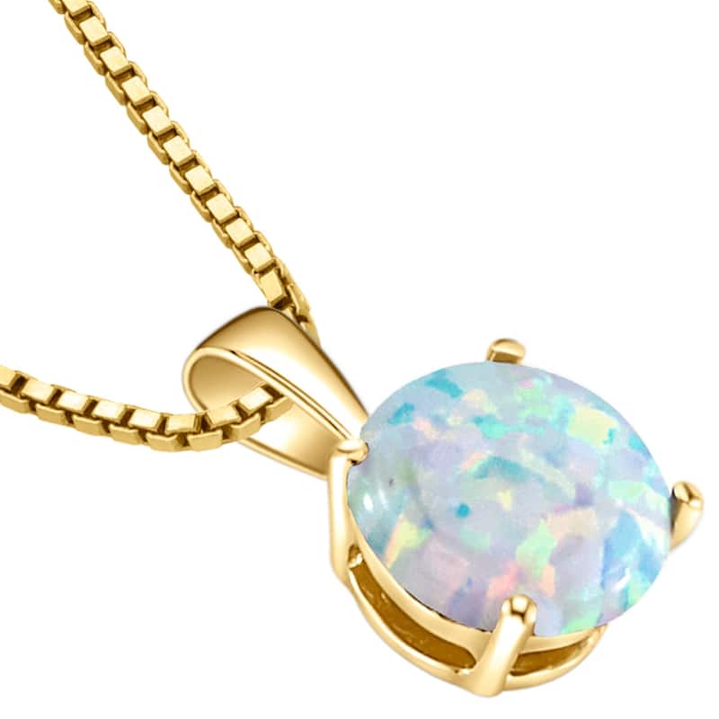 14k Yellow Gold Gold Created Opal Solitaire Pendant