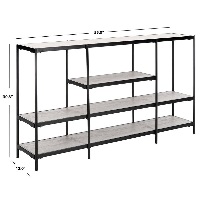 SAFAVIEH Valbone 3 Tier Console Table-Beige / Black - 55" x 12" x 30.3" - 55" x 12" x 30.3" - 55Wx12Dx30H