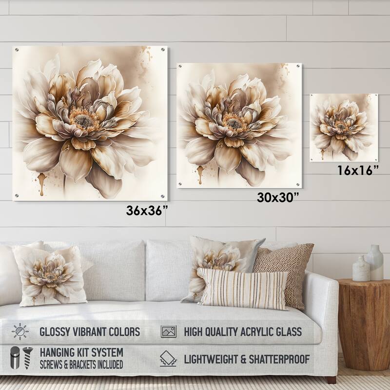 Designart "Blooming Beige Floral Design V" Floral Gloss Wall Decor Beige - Traditional Acrylic Wall Art For Bedroom