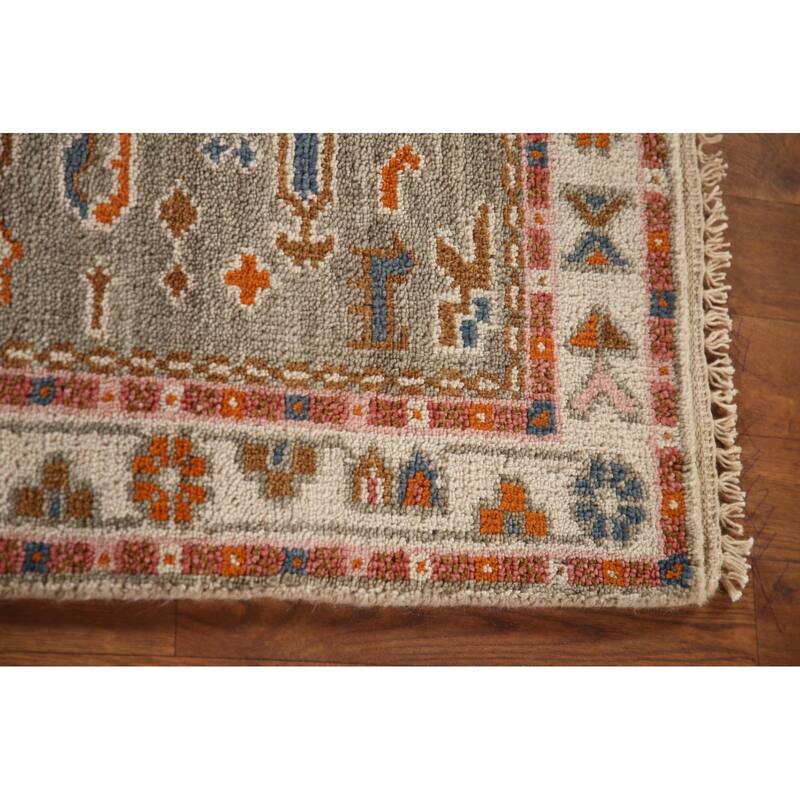Geometric Grey Kazak Accent Rug Handmade Traditional Wool Carpet - 3'1"x 5'0"