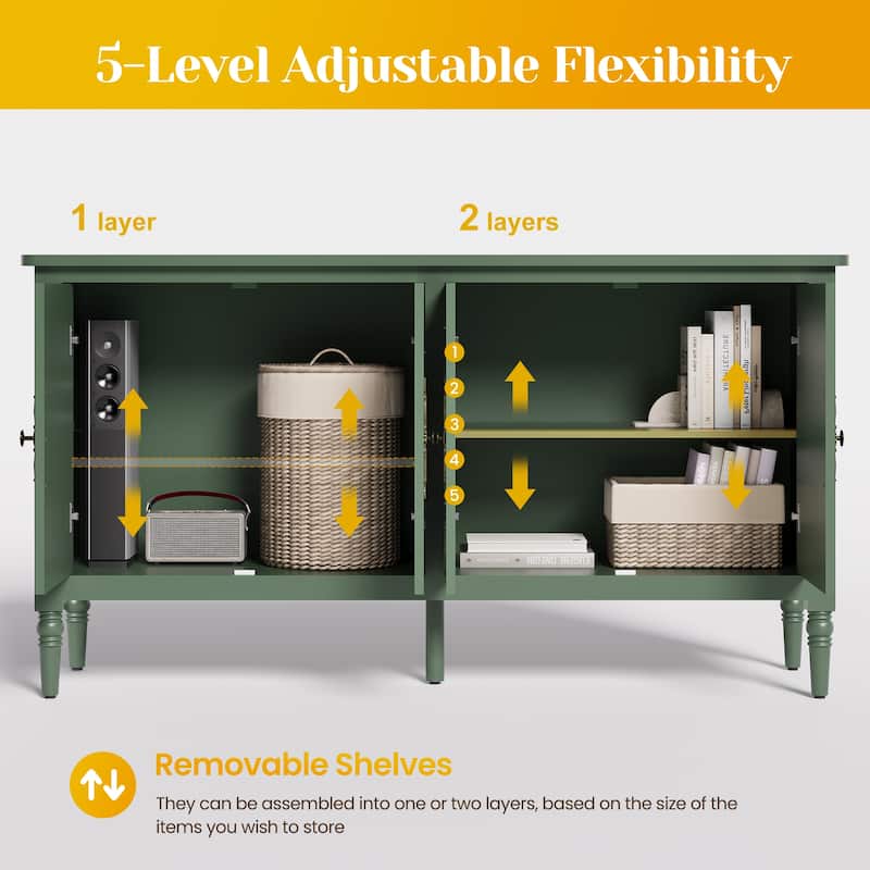 59" Accent Cabinet with 4 Doors – MDF Storage Cabinet, Adjustable Shelves, 200 lbs Top Capacity