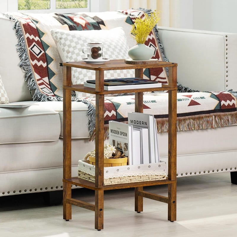 28in Tall Side Table 3-Tier Small Narrow End Table for Couch