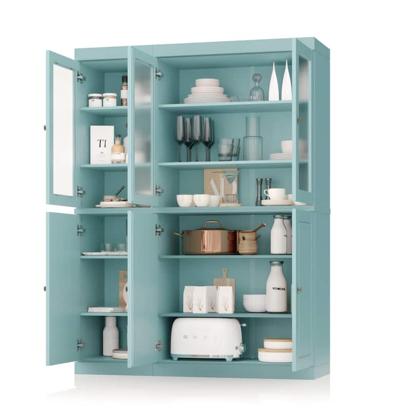 Palace Imports 100% Solid Wood 48.5" Pantry China Cabinet with Frosted Glass, Solid Wood Doors and 2-Drawers