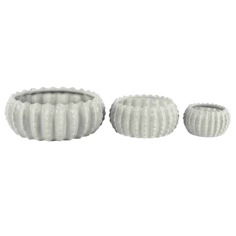 White Ceramic Indoor Outdoor Planter (Set of 3) - S/3 8", 12", 19"W