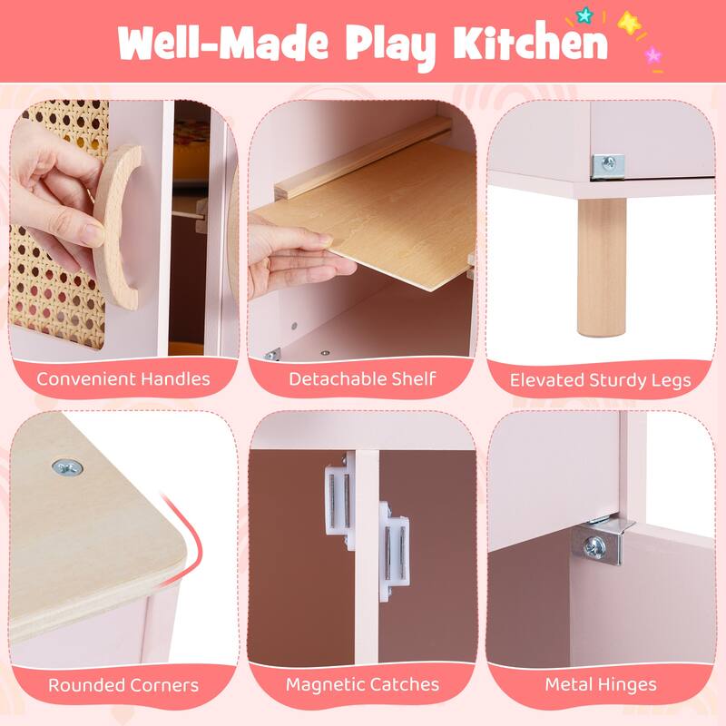 Gymax Play Kitchen w/Realistic Ice Maker Stove Accessories & Water