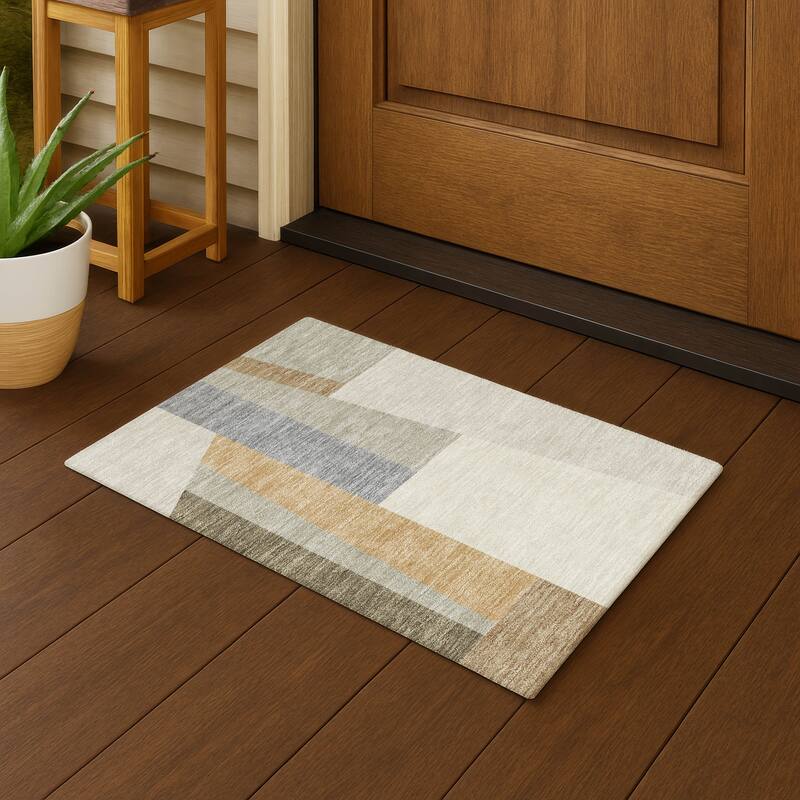 Machine Washable Indoor/ Outdoor Contemporary Jolie Chantille Rug - Beige - 1'8" x 2'6"