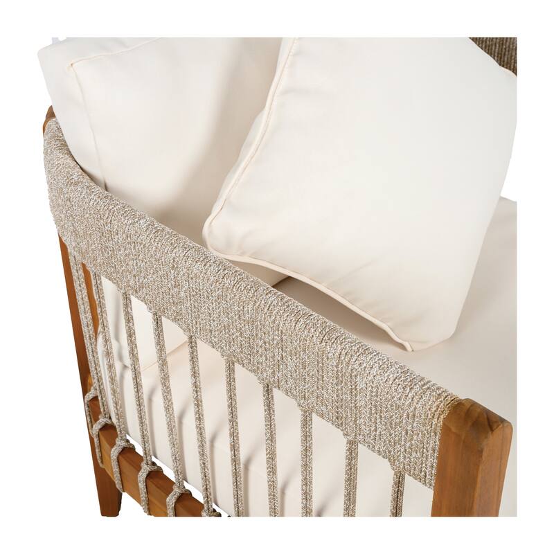 Acacia Wood Outdoor Club Chair Set with Handwoven Rope and Removable Cushions