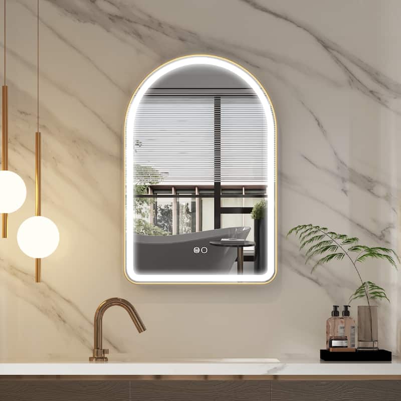 24/28''W X 36''H Wall Mounted Bathroom Framed LED Mirror With Memory Function,Anti-fog,Dimmable - 24''W X 36''H - Brushed Gold