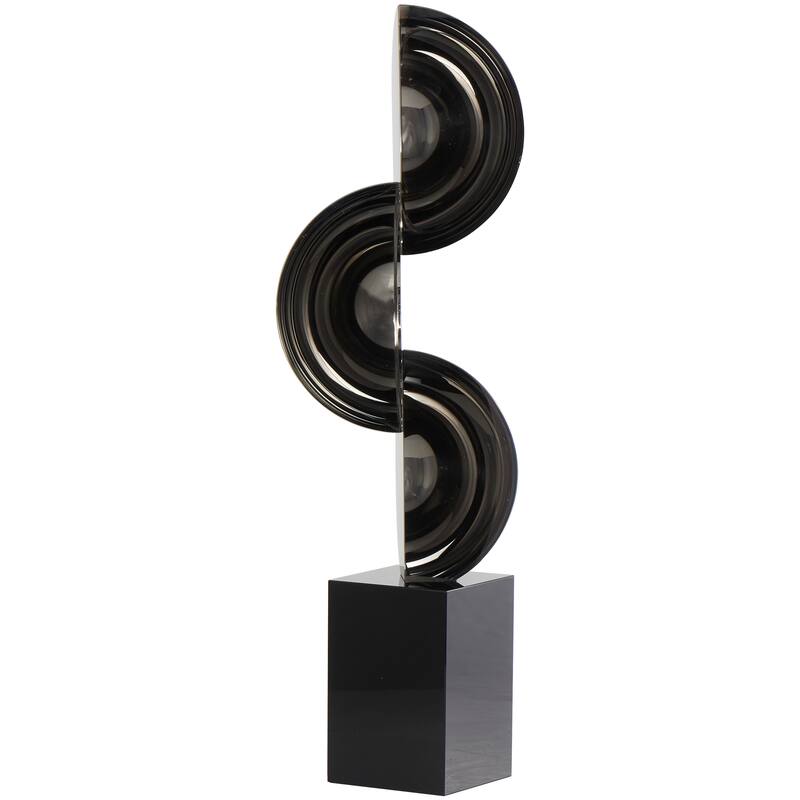 Black Crystal Abstract Two-Tone Geometric Decorative Sculpture with Stacked Semi Circles