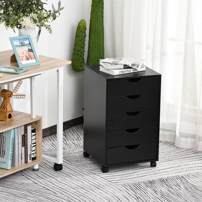 HOMCOM 5 Drawer Storage Organizer with Nordic Minimalist Modern Style & Wheels - 15.75*15.75*26.5