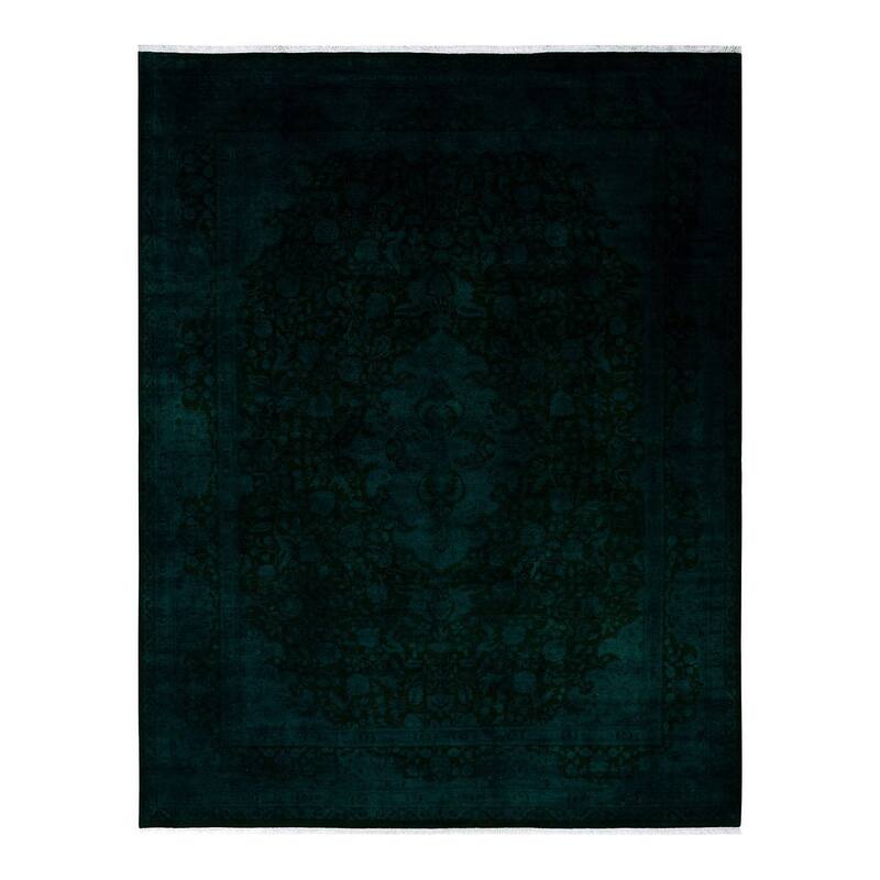 Overton Hand Knotted Wool Vintage Inspired Modern Contemporary Overdyed Green Area Rug - 9' 3" x 11' 10"