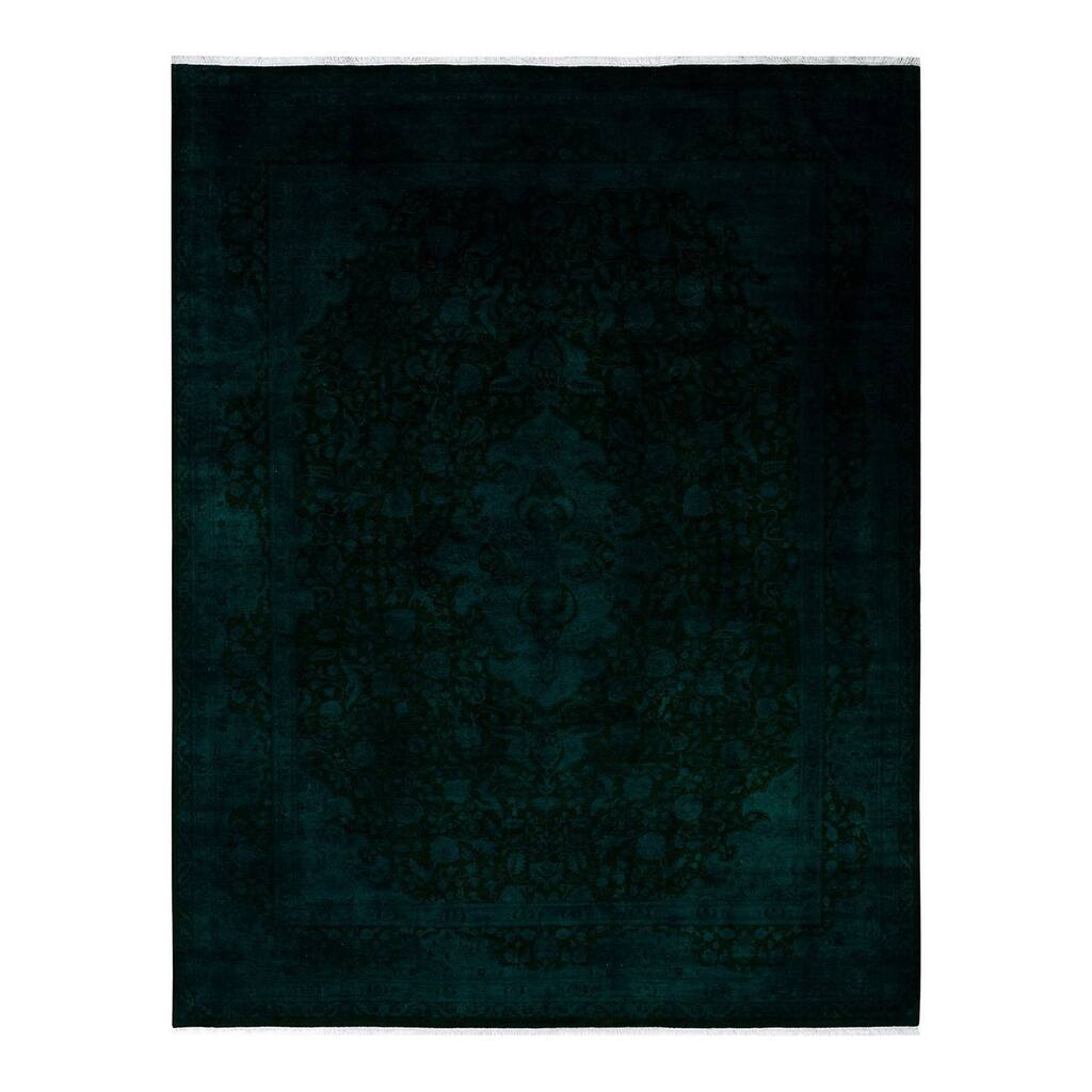 Overton Hand Knotted Wool Vintage Inspired Modern Contemporary Overdyed Green Area Rug - 9' 3" x 11' 10"