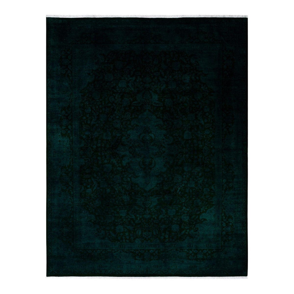 Overton Hand Knotted Wool Vintage Inspired Modern Contemporary Overdyed Green Area Rug - 9' 3" x 11' 10"