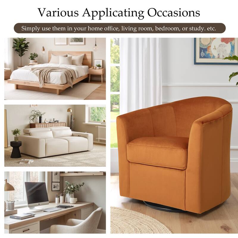 Modern Velvet Upholstered Swivel Barrel Chair for Living Room Lounge