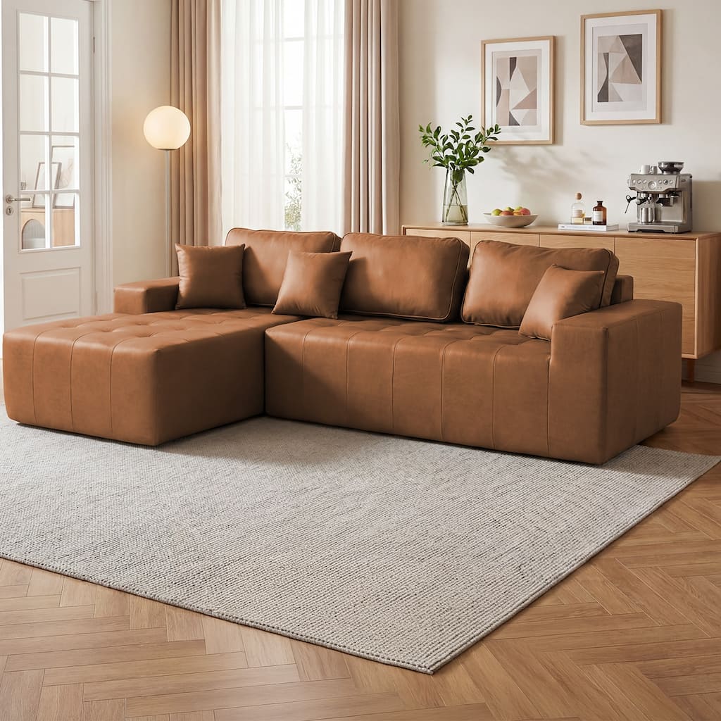 GDFStudio - 108.27" Faux Leather L-Shaped Corner Chaise Compression Convertible Sofa Bed