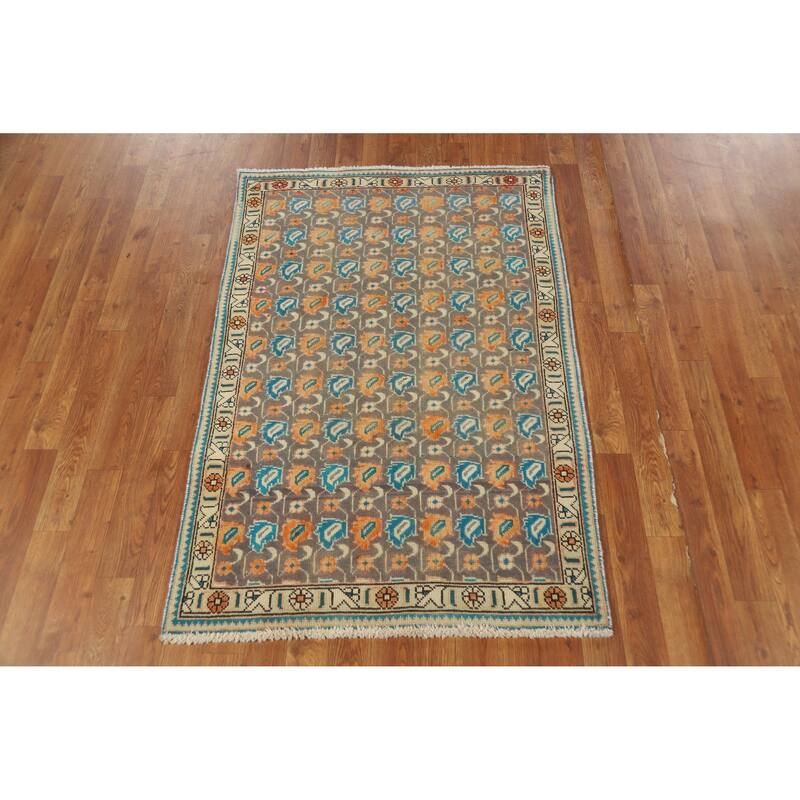 Hand Knotted Oriental 100% Wool Carpet Traditional All-Over Greys & Charcoal Tabriz Area Rug - 4' 6'' X 3' 0''