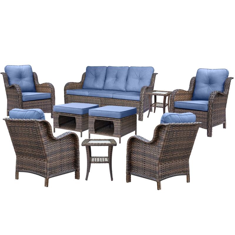 High Back Brown Wicker Outdoor Patio Conversation Seating Sets
