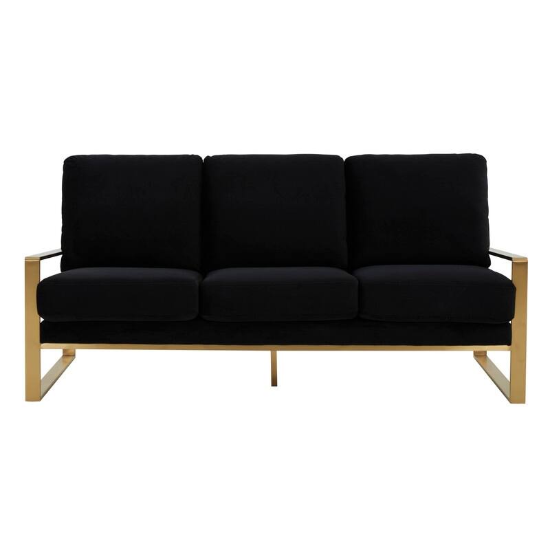 Jefferson Velvet Upholstered 3 Seater Sofa with Brushed Gold Stainless Steel Base and Removable Cushions - 77.1