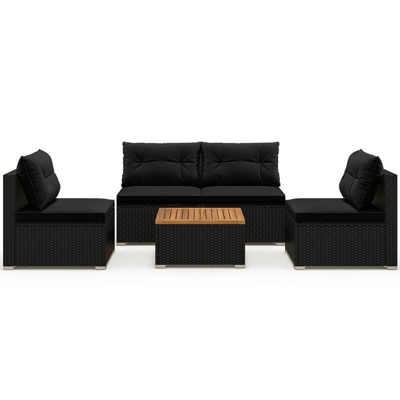 Costway 5 Piece Outdoor Furniture Set with Seat & Back Cushions Acacia - See Details