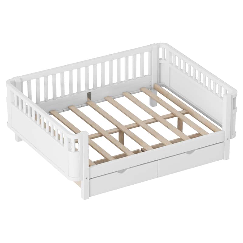 Full Size Wood Platform Bed for Kids, Wood Low Profile Full Bed with Rails for Girls and Boys