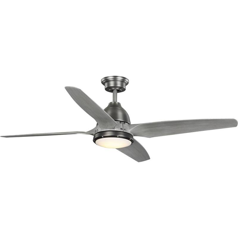 Alleron Collection 4-Blade Grey Weathered Wood 56-Inch DC Motor LED Urban Industrial Ceiling Fan - 56 in x 56 in x 16 in - 56 in x 56 in x 16 in