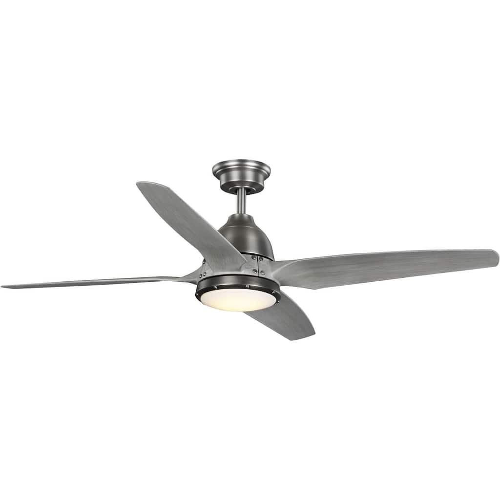 Alleron Collection 4-Blade Grey Weathered Wood 56-Inch DC Motor LED Urban Industrial Ceiling Fan - 56 in x 56 in x 16 in