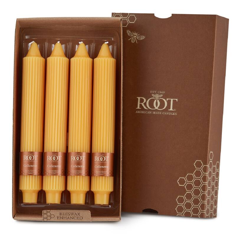 Root Unscented Grecian Collenette Taper Candles box of 4 - 9 X 1-1/4 - Butterscotch