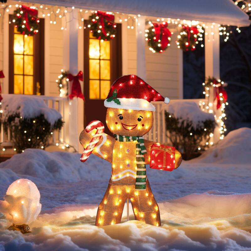 VEIKOUS 5 ft. Gingerbread Man Stake Christmas Holiday Decoration with Warm White LED