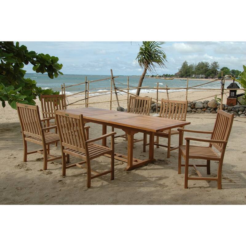 Bahama Hollywood Regency Dining Set - 7 Piece Extension Table & Armchairs
