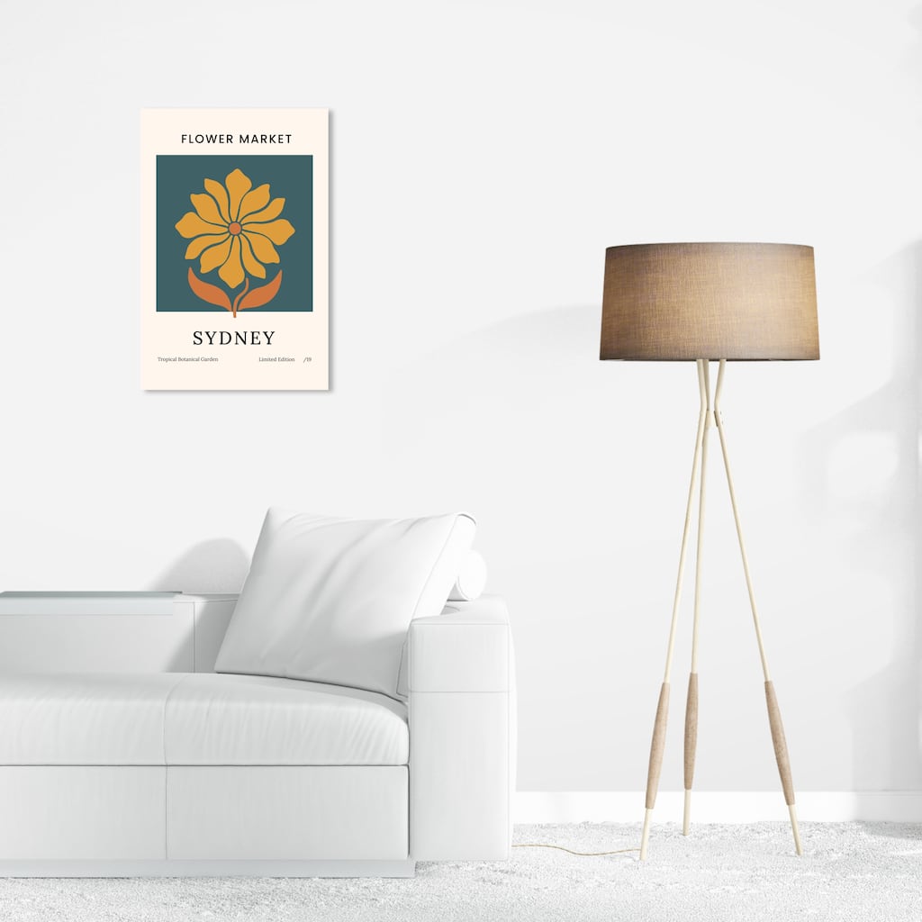 Wynwood Studio Canvas Advertising Flower Market Sydney Gold and Dark Blue Modern & Contemporary Wall Art Canvas Print