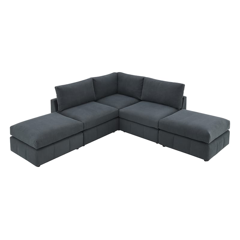 [VIDEO provided][New]93"Modern Sectional Sofa with Vertical Stripes,5-Seat Armless Couch Set with Convertible Ottomans,Various C