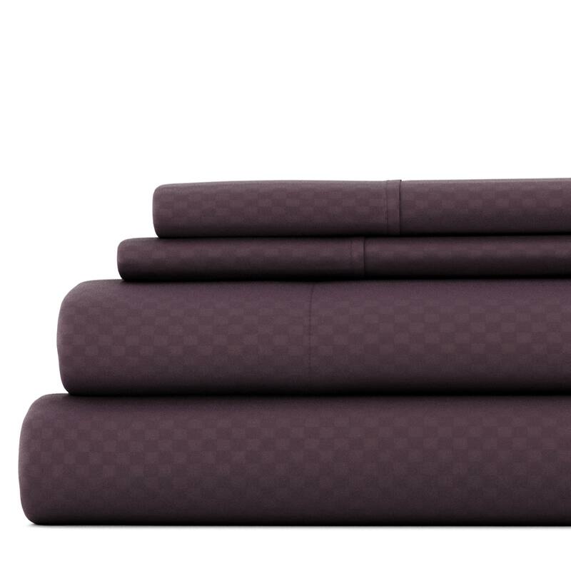 Becky Cameron Premium Checkered Pattern Microfiber 4-piece Deep Pocket Bed Sheet Set - Twin - Purple