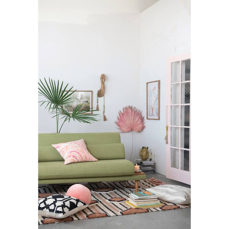 Cotton and Jute Lumbar Pillow with Embroidered Lines