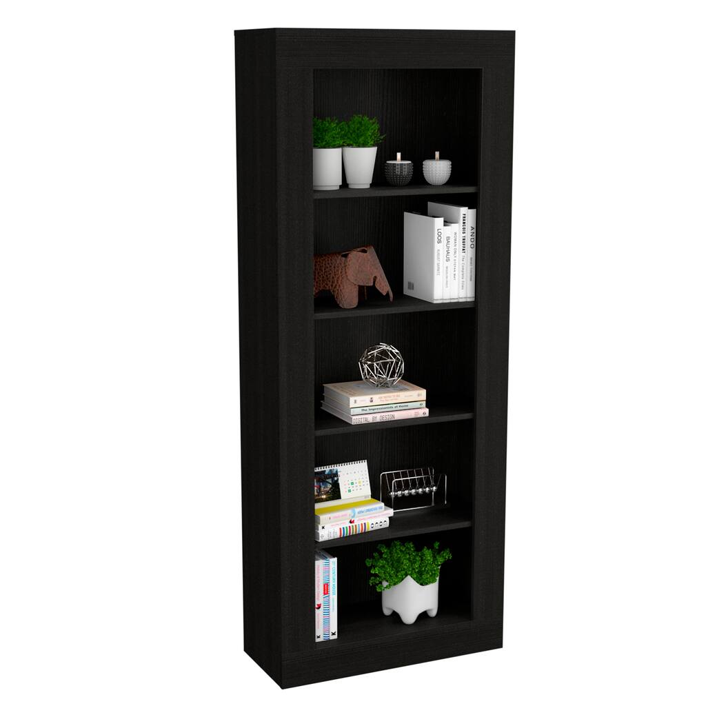 Bookcase with Vertical Design and 5 Storage Shelves, Black