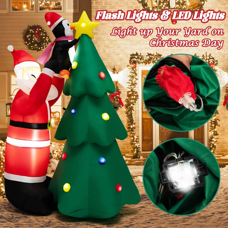 Gymax 6FT Christmas Inflatable Tree Santa Claus & Penguin Decor w/ Air - See Details