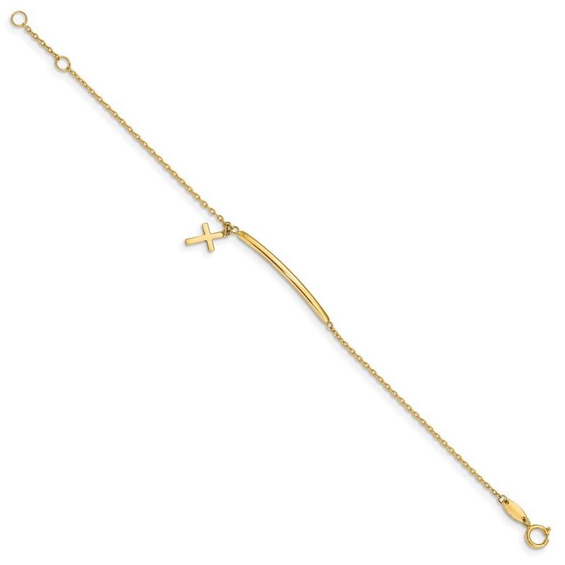 Curata 9.61mm 14k Polished Cross with .5inch Ext. Bracelet - 5.5 Inch